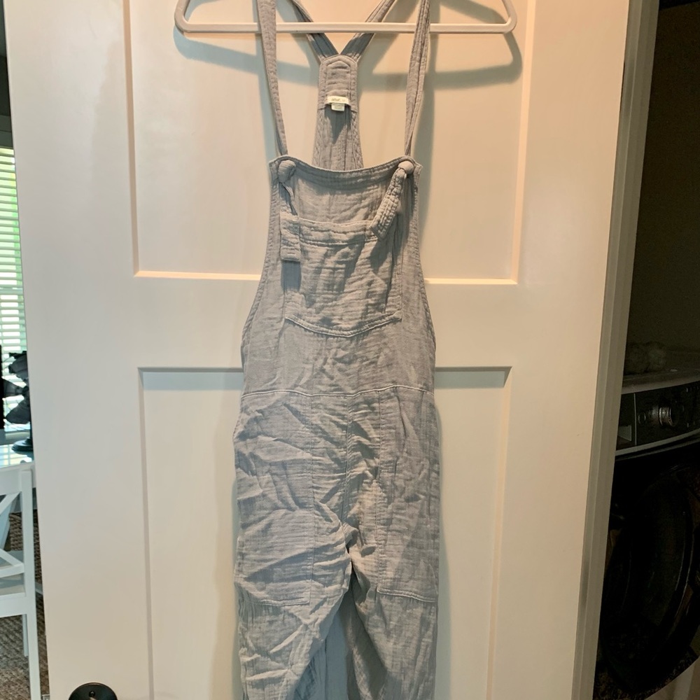 Light gray linen overalls
